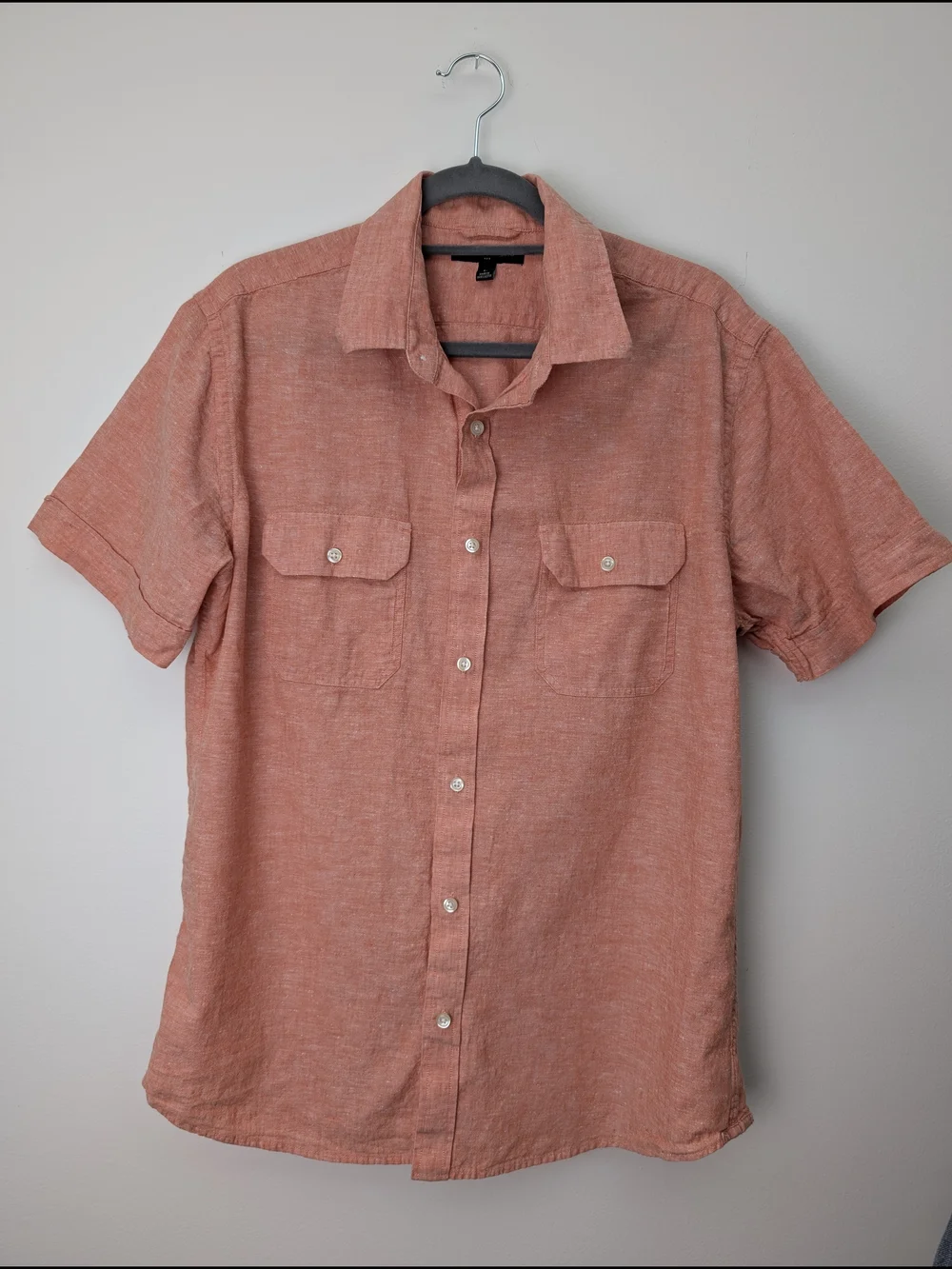 Banana Republic Large Men's Short-Sleeve Button-Down Shirt - Coral Red Orange